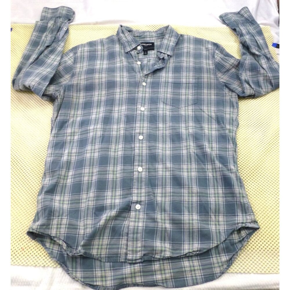 Bonobos Stretch Slim‎ Fit Plaid Button Down Shirt Large Soft Blue Green Hues